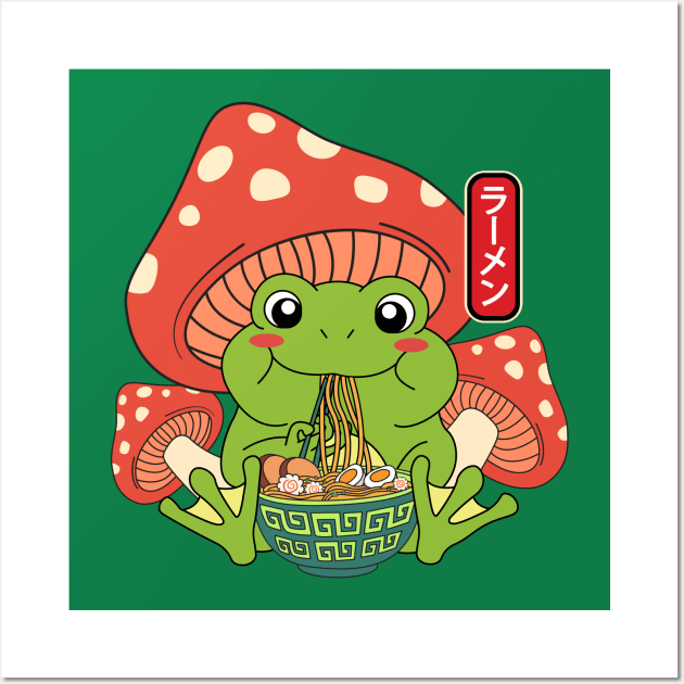 Frog Eating Ramen Noodles Mushroom Wall Art by nhatartist